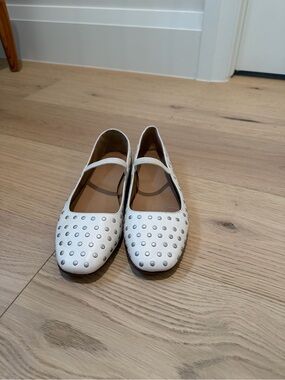 Studded White Mary Jane Flats